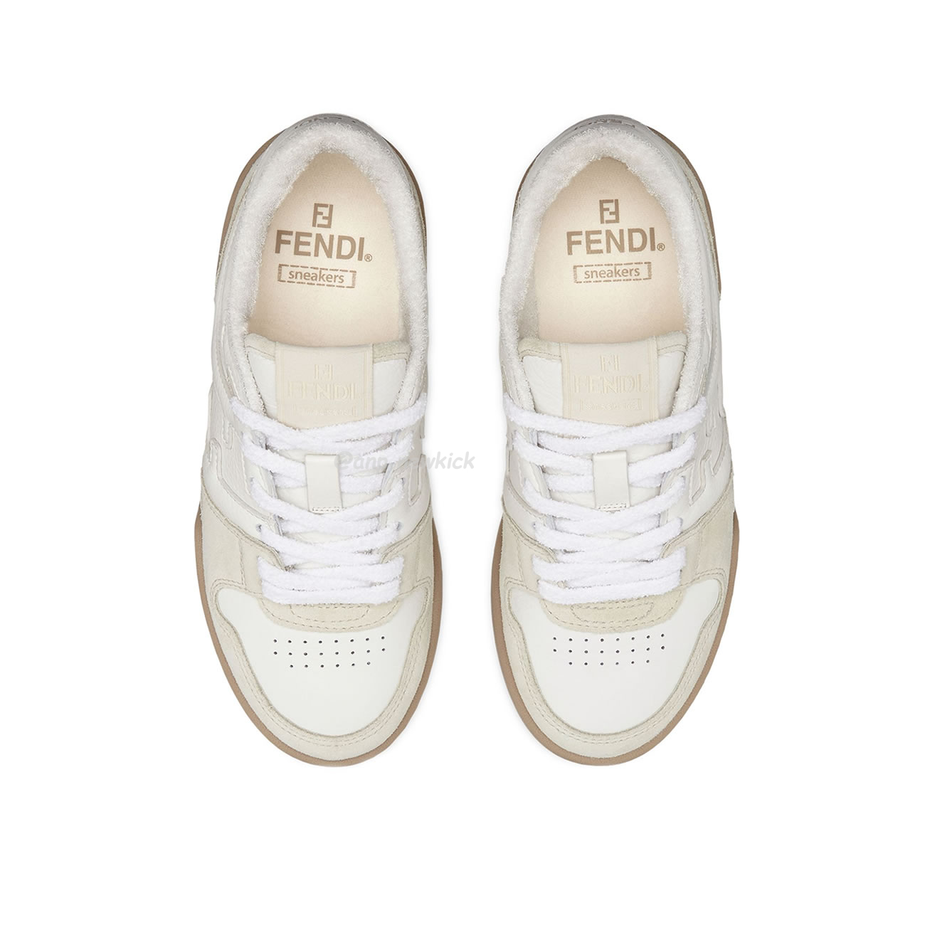 Fendi Match Cream Black White Suede And Leather Low Top Sneakers (4) - newkick.vip